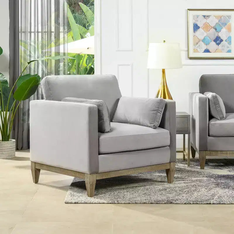 Modern Farmhouse Velvet Arm Chair with Feather-Down Foam Cushion, 36in