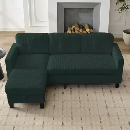 76in Convertible L-Shaped Sectional Sofa with Storage Ottoman, Corduroy, 3-Seater