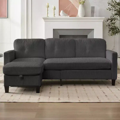 76in Convertible L-Shaped Sectional Sofa with Storage Ottoman, Corduroy, 3-Seater
