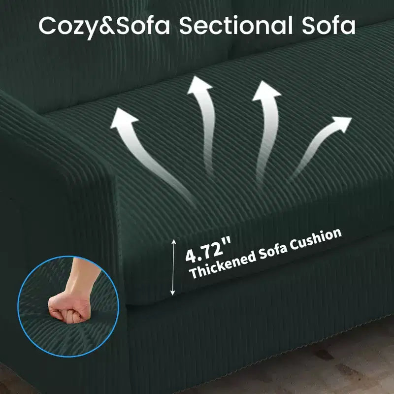76in Convertible L-Shaped Sectional Sofa with Storage Ottoman, Corduroy, 3-Seater