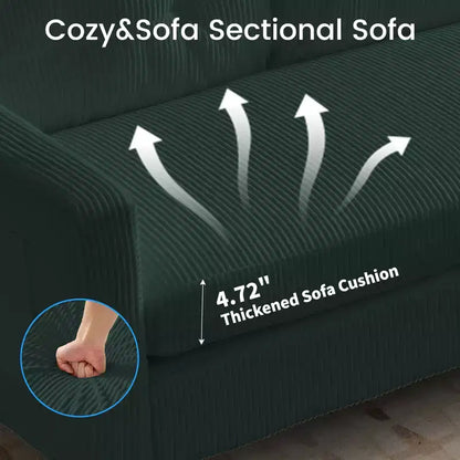 76in Convertible L-Shaped Sectional Sofa with Storage Ottoman, Corduroy, 3-Seater
