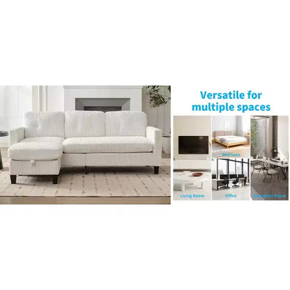 76in Convertible L-Shaped Sectional Sofa with Storage Ottoman, Corduroy, 3-Seater