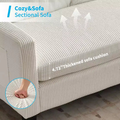 76in Convertible L-Shaped Sectional Sofa with Storage Ottoman, Corduroy, 3-Seater