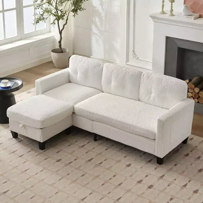 Mjkone 76 Convertible L-Shaped Sectional Sofa with Storage Ottoman,Corduroy 3-Seater Couch