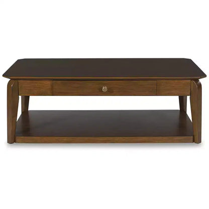 Mid-Century Modern Rectangular Coffee Table with Storage Drawer & Casters, Brown