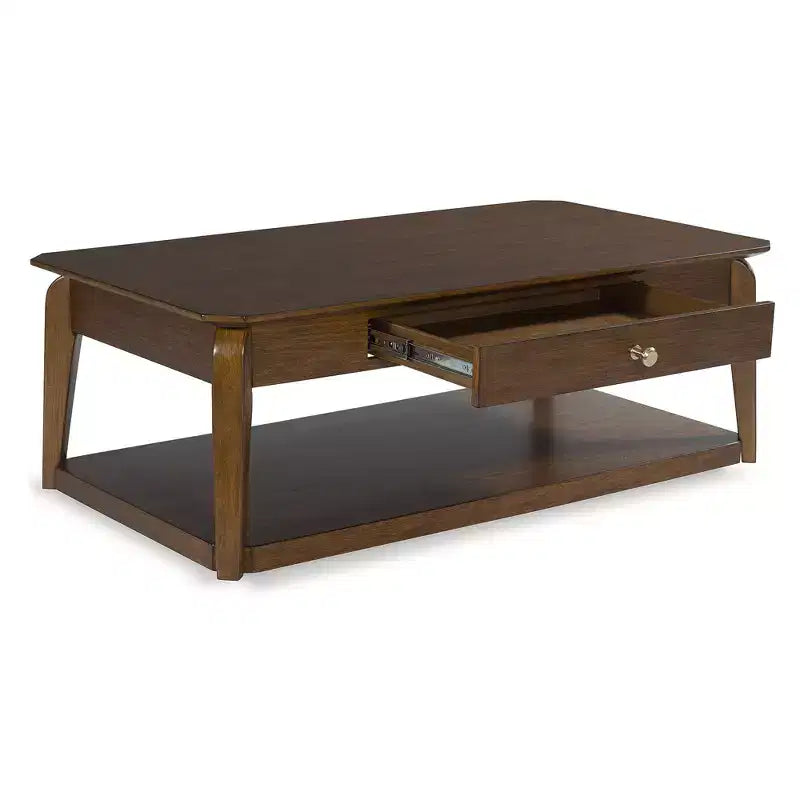 Mid-Century Modern Rectangular Coffee Table with Storage Drawer & Casters, Brown