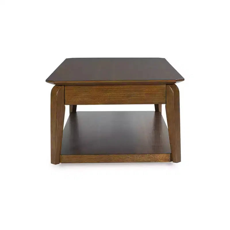 Mid-Century Modern Rectangular Coffee Table with Storage Drawer & Casters, Brown
