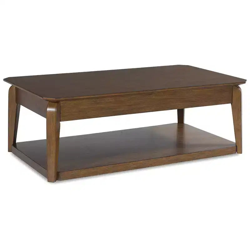 Mid-Century Modern Rectangular Coffee Table with Storage Drawer & Casters, Brown